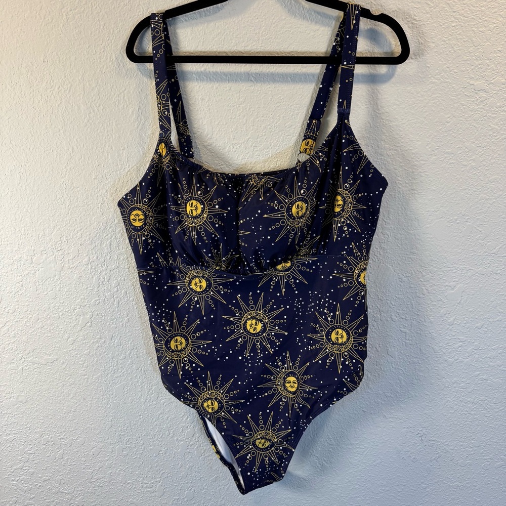 Cider yellow‎ and Navy Swimsuit celestial moon star